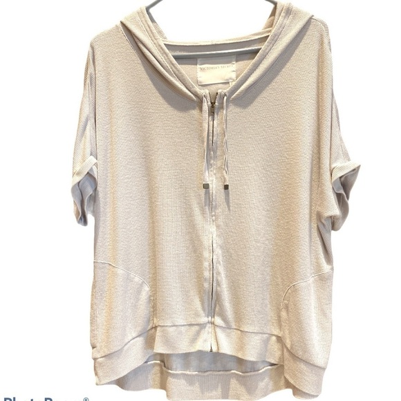 𝅺Victoria’s Secret waffle knit Loungewear Short Sleeve Zip top SZ M - Picture 2 of 7